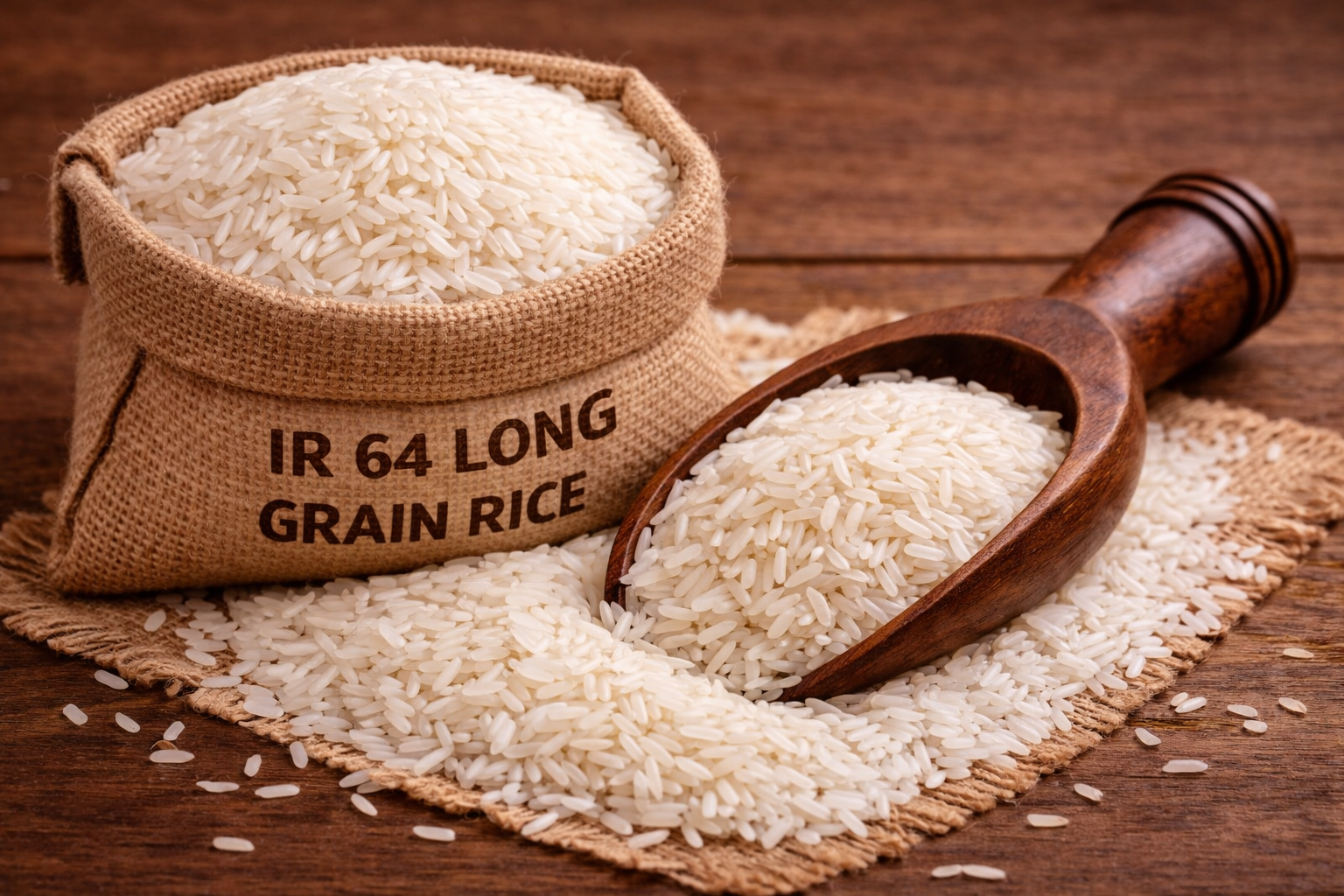 Cooked IR 64 long grain parboiled rice.
