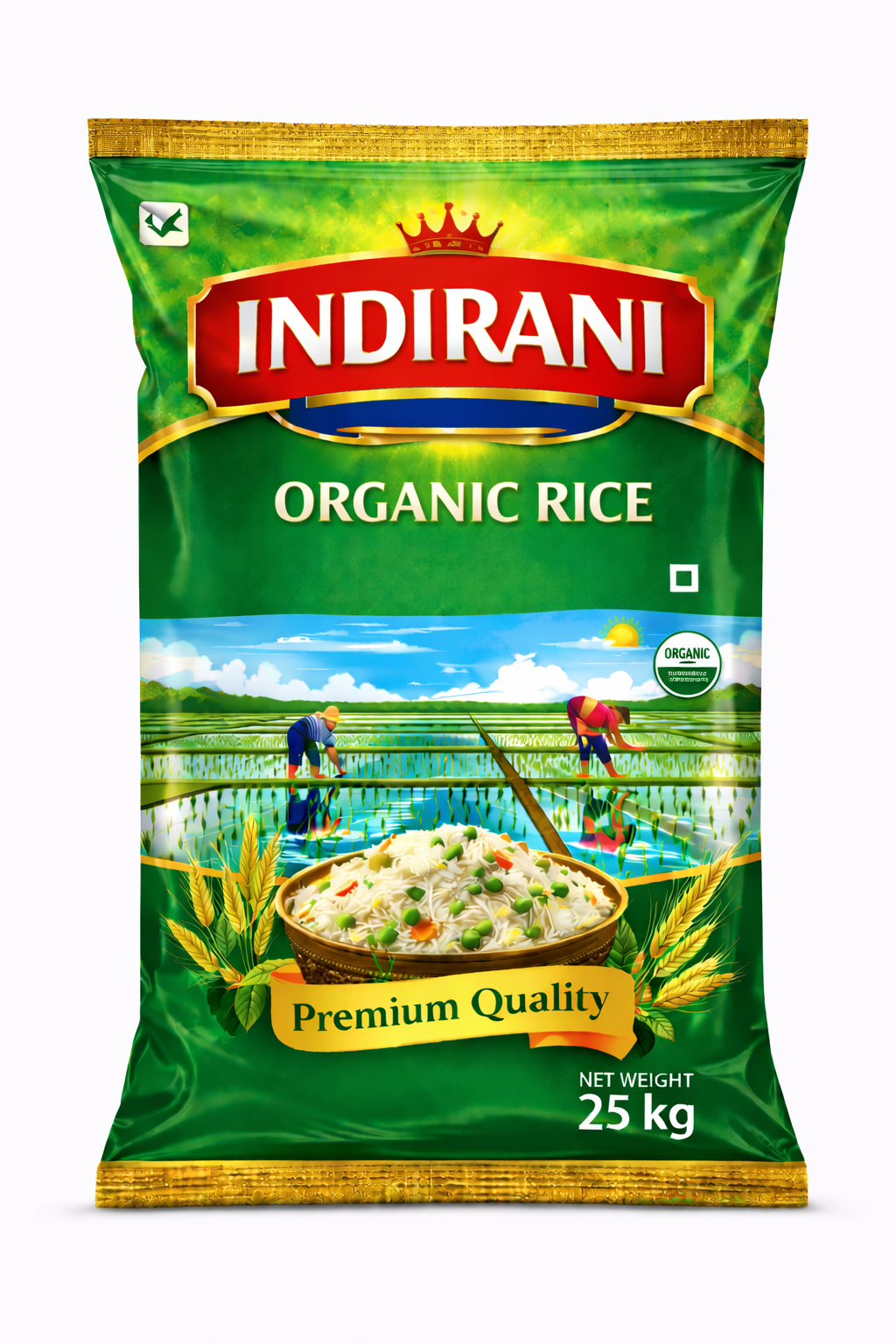 A package of organic rice.