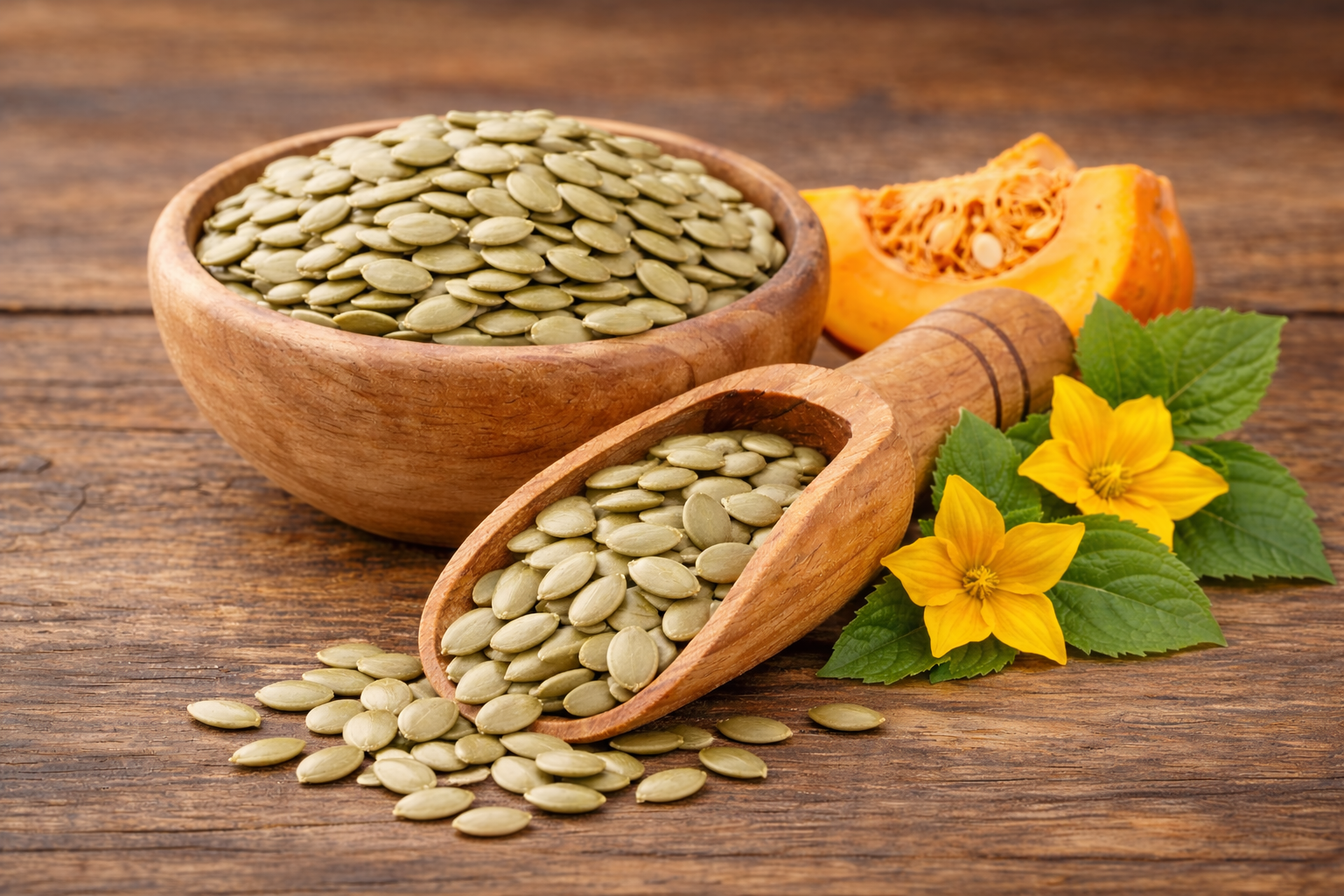 Roasted pumpkin seeds.