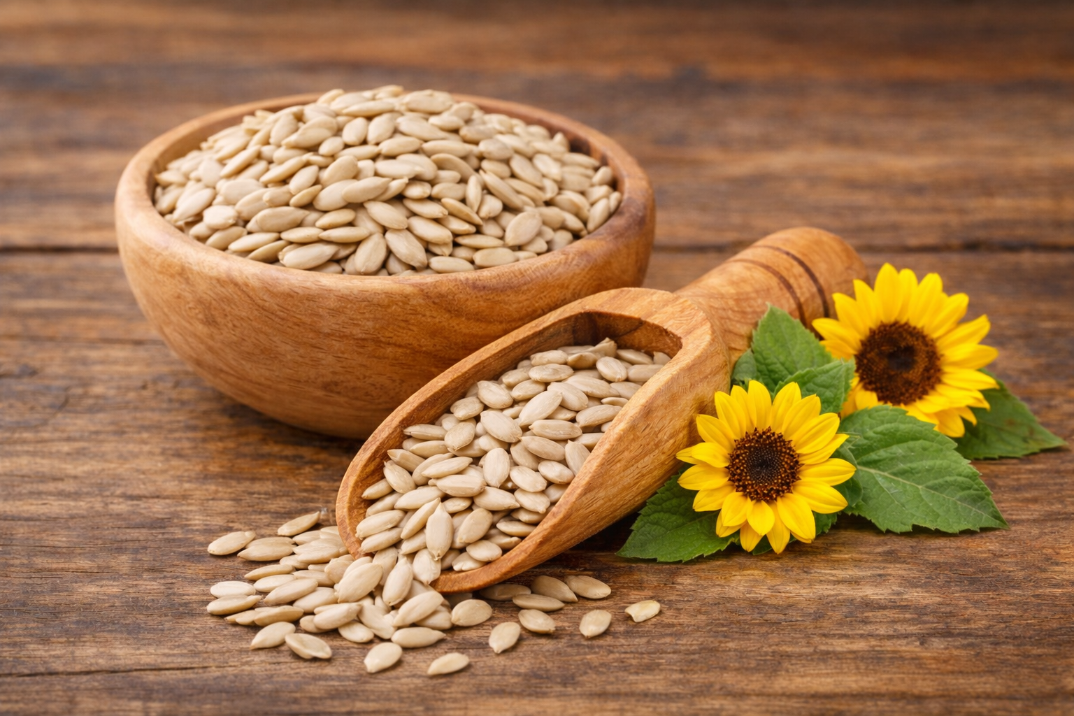 Sunflower seeds in a bowl.