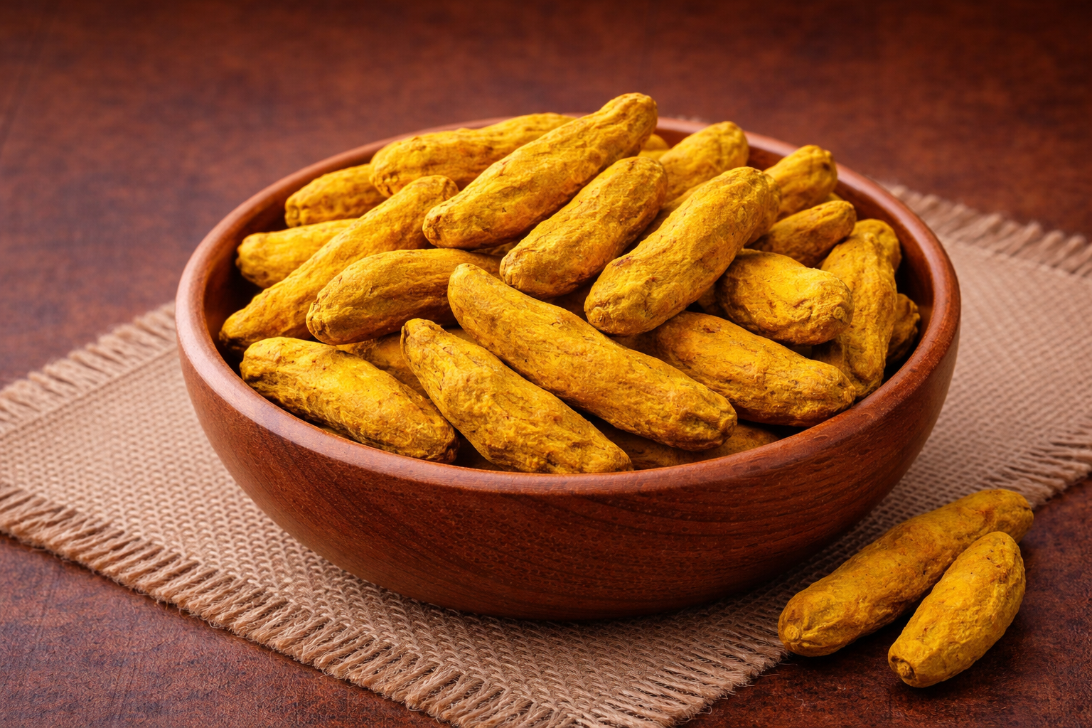 Dried turmeric root fingers